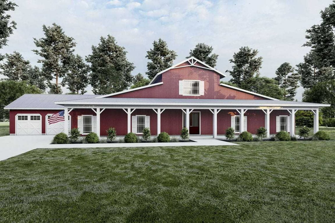 5 Bedroom Farmhouse With Barndominium-Inspired Exterior (HQ Plans & 3D ...