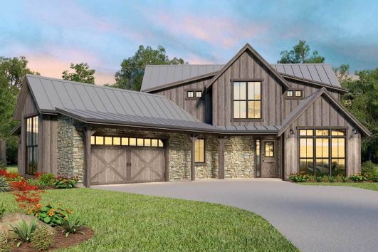 Cheerful New American Style Country House w/ 2-Car Garage (HQ Plans ...